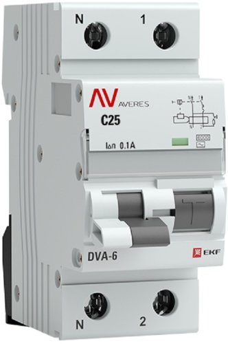 Автомат дифференциального тока АВДТ EKF Averes DVA-6 2п 25А 100мА 6кА C тип AC картинка